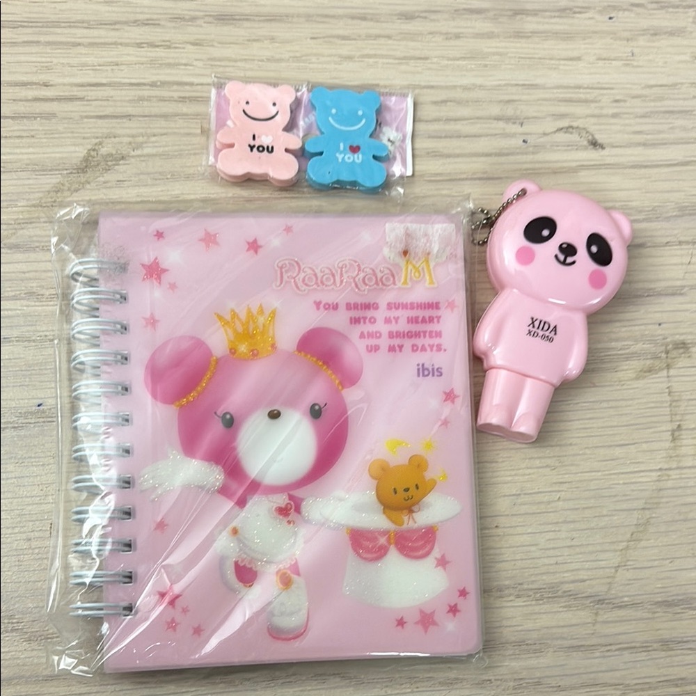 Pink Bear Notebook and Keychain Set